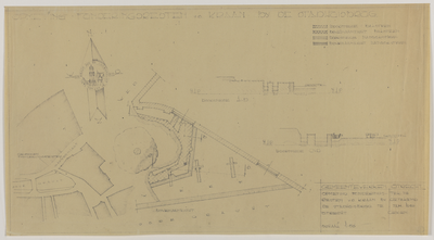 214869 Situatie en plattegrond van de gevonden funderingsresten van de voormalige Stadskraan bij de Stadhuisbrug te Utrecht.